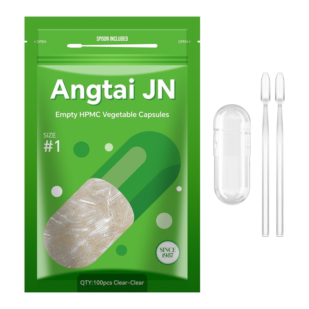 Storlek 1 Tomma kapslar Vegan Plant Based Clear (100 greve) Gluten Gratis, Icke-GMO, Halal Certified Pill Caps Fyll Kit med 2 skedar för Vegetarisk DIY Dina egna tillägg