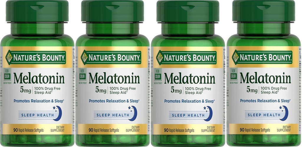 Naturens Bounty Super Styrka Melatonin 5 mg Softgels 90 ea (Pack of 4)
