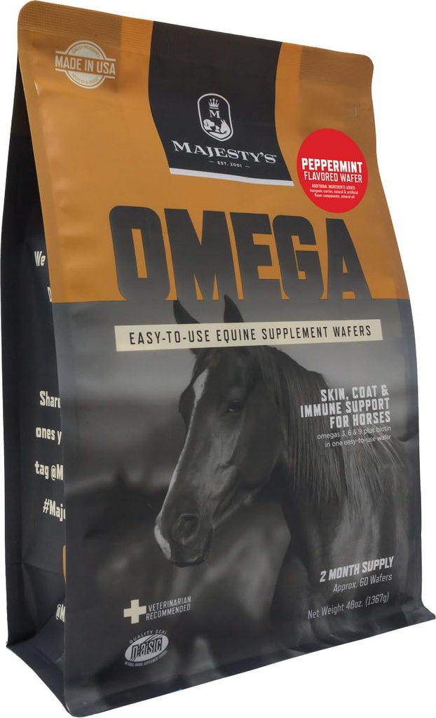 Majesty's Omega Wafers - Superior Horse/Equine Skin, Coat, and Immune Support Supplement - Omega 3, 6, 9, and Biotin (Peppermint, 60 Count)