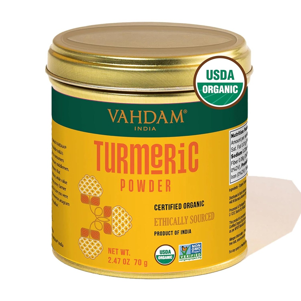 VAHDAM, organisk gurkmeja pulver w / High Curcumin (2.47oz) USDA Organic, 100% Raw från Indien | Gluten-Free, Non-GMO | Premium kvalitet & Aroma | Single Origin Spice | Direkt från Source