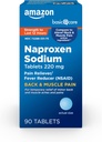 Grundläggande vård Tillbaka och muskelsmärta, 220 mg, 12-timmars smärtlindring, naproxen natrium tabletter, smärtstillande och feberreducer, 90 greve