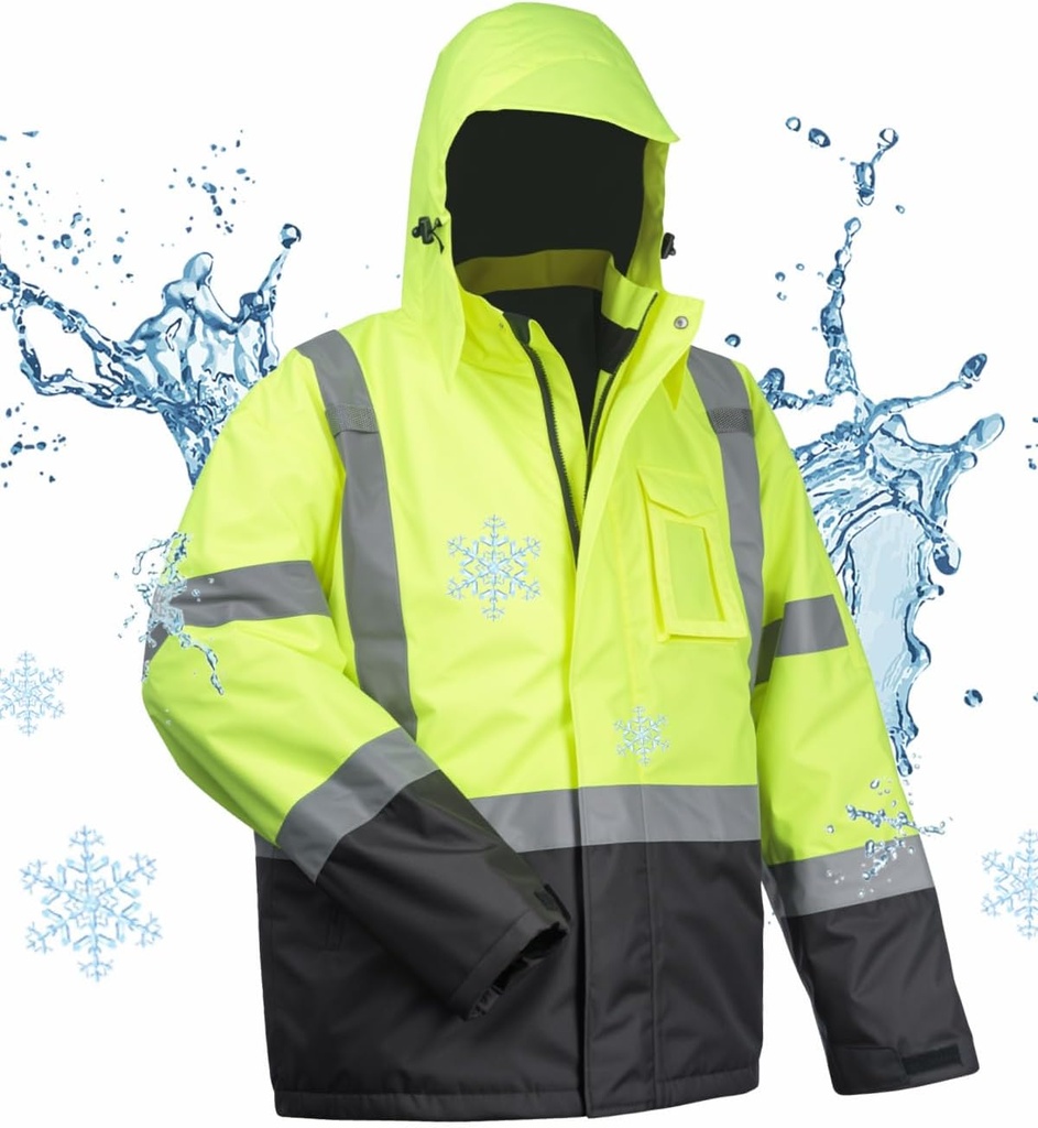 Toolant 100% vattentäta säkerhetsjackor för män, Hi Vis Reflective Work Jackets, Construction Rain Coats för kallt väder