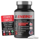 X-Energy Extra Strength B Complex med koffein och vitamin B12 - Energistöd med B1, B2, B3 Niacin, B6, Folic Acid, Biotin, B5, Taurin, Ginseng, Rhodiola, Maca, Acai & Spirulina - 60 kapslar