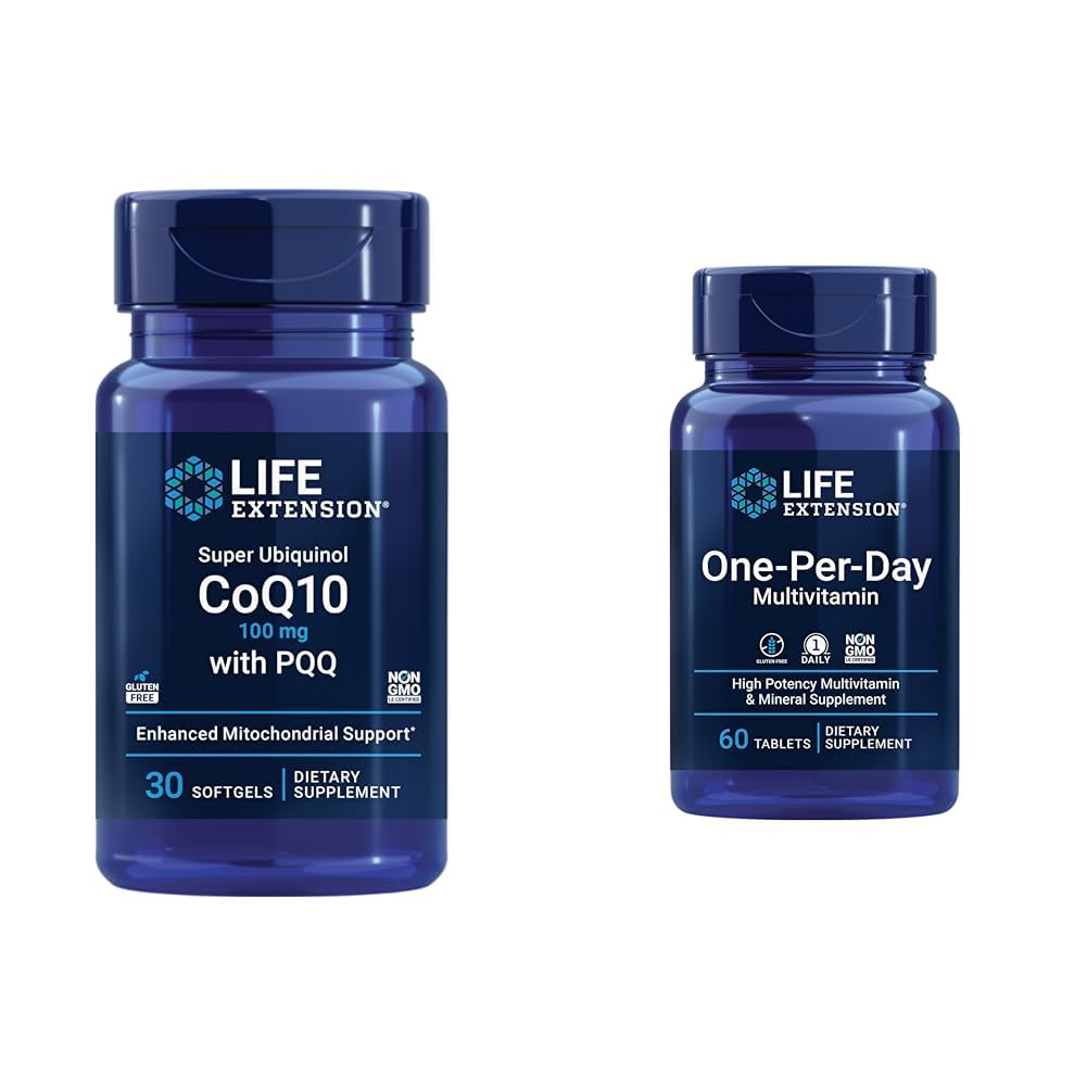 Life Extension Super Ubiquinol CoQ10 med PQQ, CoQ10, PQQ, shilajit, Heart Health & One-Per-Day Multivitamin - Packad med över 25 vitaminer, mineraler och växtextrakt
