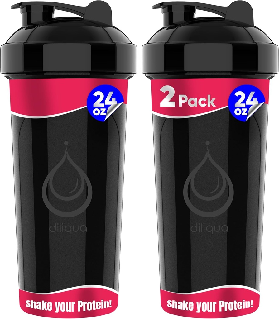 2 PACK, Double 24 oz Shaker Bottles med kraftfulla Wire Whisks för proteinblandningar | Leakproof Blender Shaker Bottles (Black) | BPA-Free & Dishwasher Safe | Shaker Cup för Protein Shakes