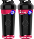 2 PACK, Double 24 oz Shaker Bottles med kraftfulla Wire Whisks för proteinblandningar | Leakproof Blender Shaker Bottles (Black) | BPA-Free & Dishwasher Safe | Shaker Cup för Protein Shakes