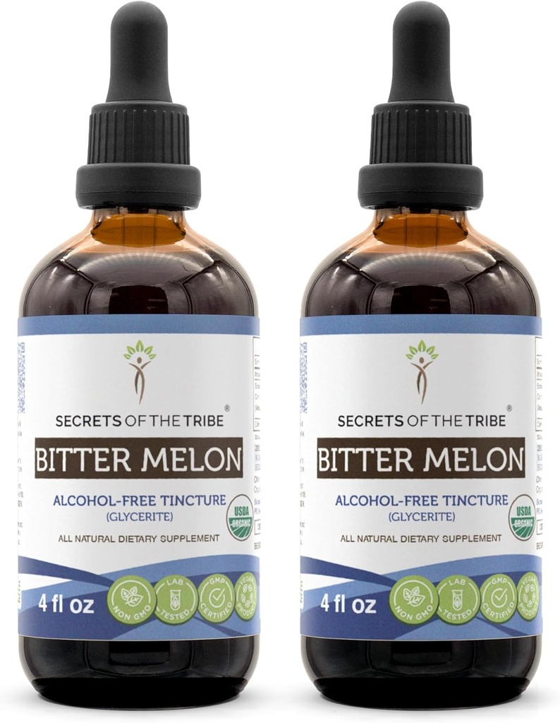 Secrets of the Tribe Bitter Melon USDA Organic | Alkoholfri extrakt, högpotens Herbal Drops | Made from 100% Certified Organic Bitter Melon (Momordica Charantia) Dried Fruit (2x4 oz)