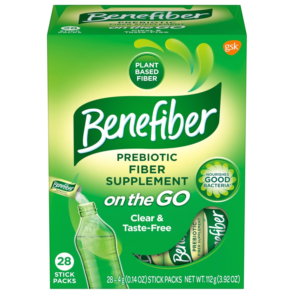 Benefiber på Go Prebiotic Fiber Supplement Powder för Digestive Health, Daily Fiber, Unflavored - 28 Sticks (3.92 Ounces)
