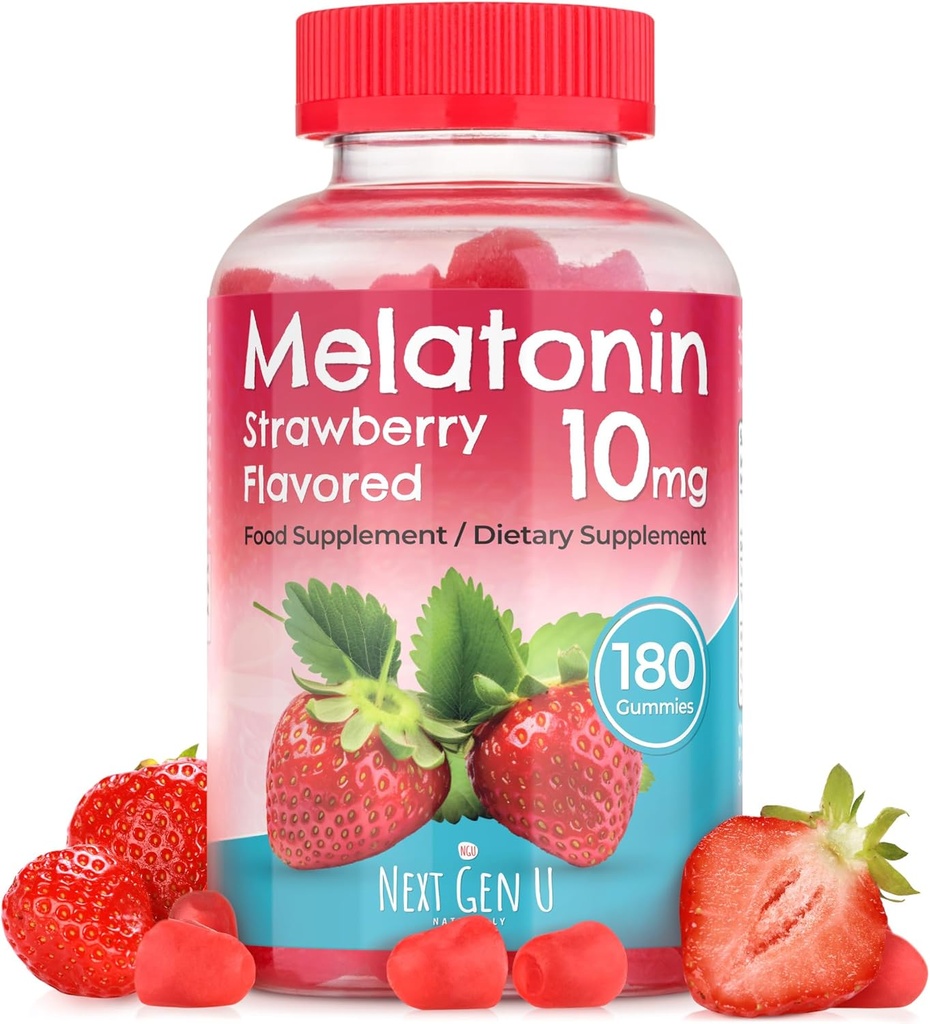 NGU Nästa Gen U - Melatonin Gummies - 10 mg Kosttillskott - Strawberry smaksatt - 180 Vegan Gummies