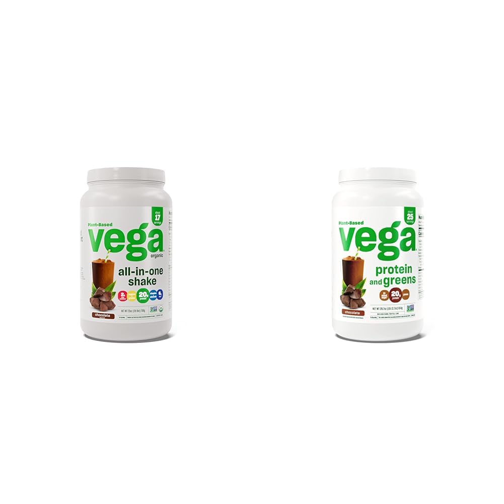 Vega Organic All-in-One Vegan Protein Powder, Chocolate & Protein och Greens Protein Powder, Chocolate