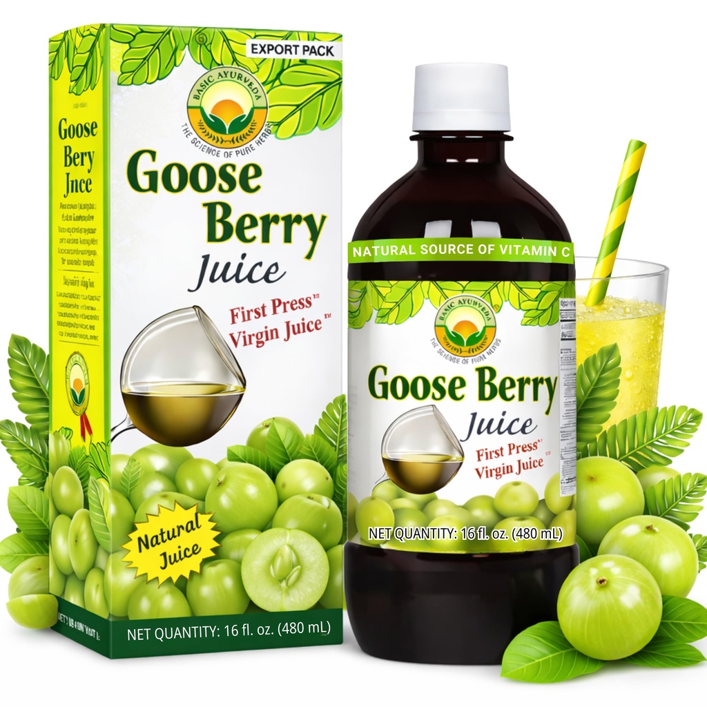 Basic Ayurveda Amla (Gooseberry) Juice | 16.23 Fl Oz (480ml) | Rich in Natural Vitamin C for Immunity, Skin Glow & Hair Health | Herbal Detox & Daily Ayurvedic Wellness Drink | No Added Sugar