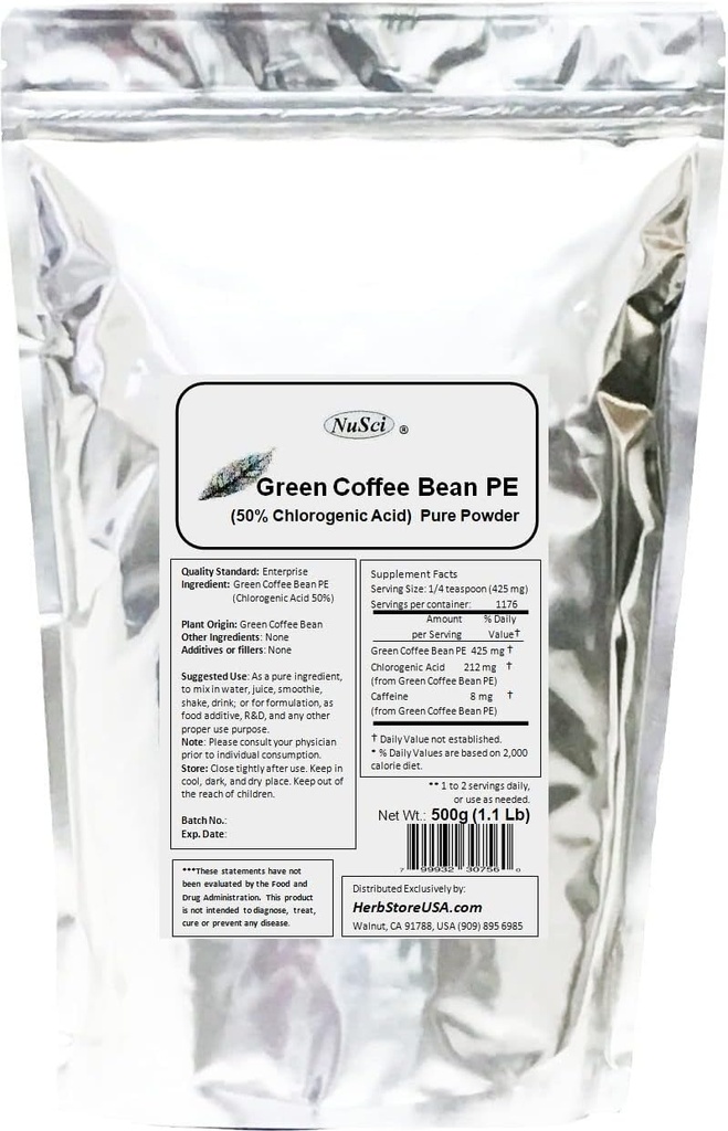Grönt kaffe Bean extraktpulver, Standardiserad 50% klorogensyra (500 gram (1.1 lb))