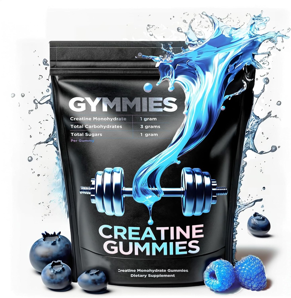 Kreatinmonohydrat Gummies - Muskeltillväxt, prestanda, uthållighet - 5 Gram Kreatin per portion - Vegan, icke-GMO, Glutenfri, Gjord i USA - 90ct (90 greve, Sour Blue Raspberry)