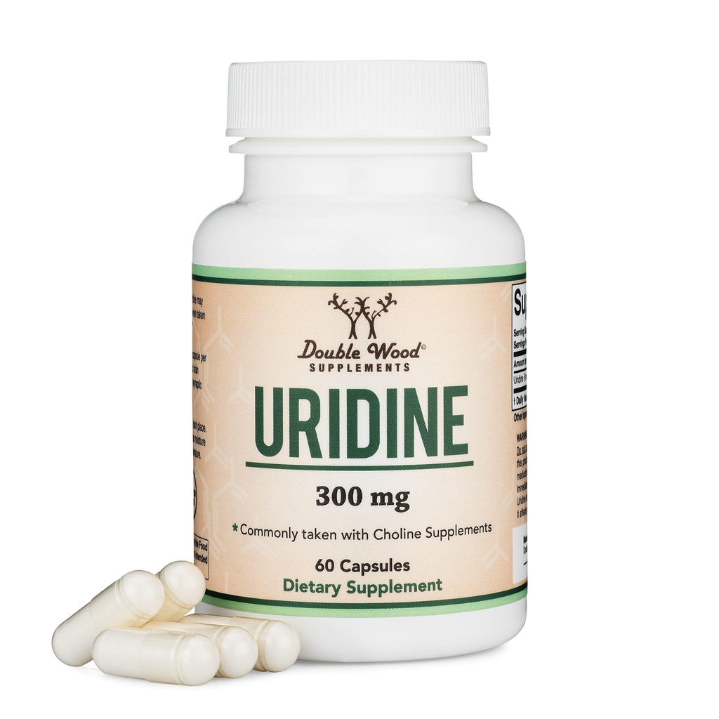 Uridine Monophosphate - Tredje part testad (Choline Enhancer, nybörjare Nootropic) (300mg, 60 kapslar) Synergy med Alpha GPC Choline för hjärnhälsa och minne av Double Wood