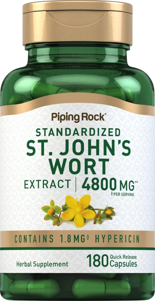 Piping Rock St. John's Wort Capsules | 4800 mg | 180 piller | Extrakt Supplement för kvinnor och män | Non-GMO, Gluten Free
