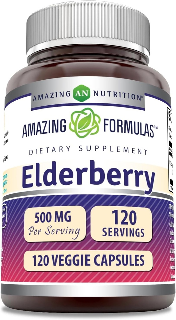 Fantastiska formler Elderberry Supplement | 500 Mg Per Serving | 120 Veggie Capsules | 10:1 Concentrate | Non-GMO | Gluten-Free | Made in USA