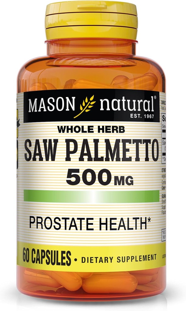 MASON NATURAL Saw Palmetto 500 mg, stöder prostata hälsa och urinfunktion, 60 kapslar