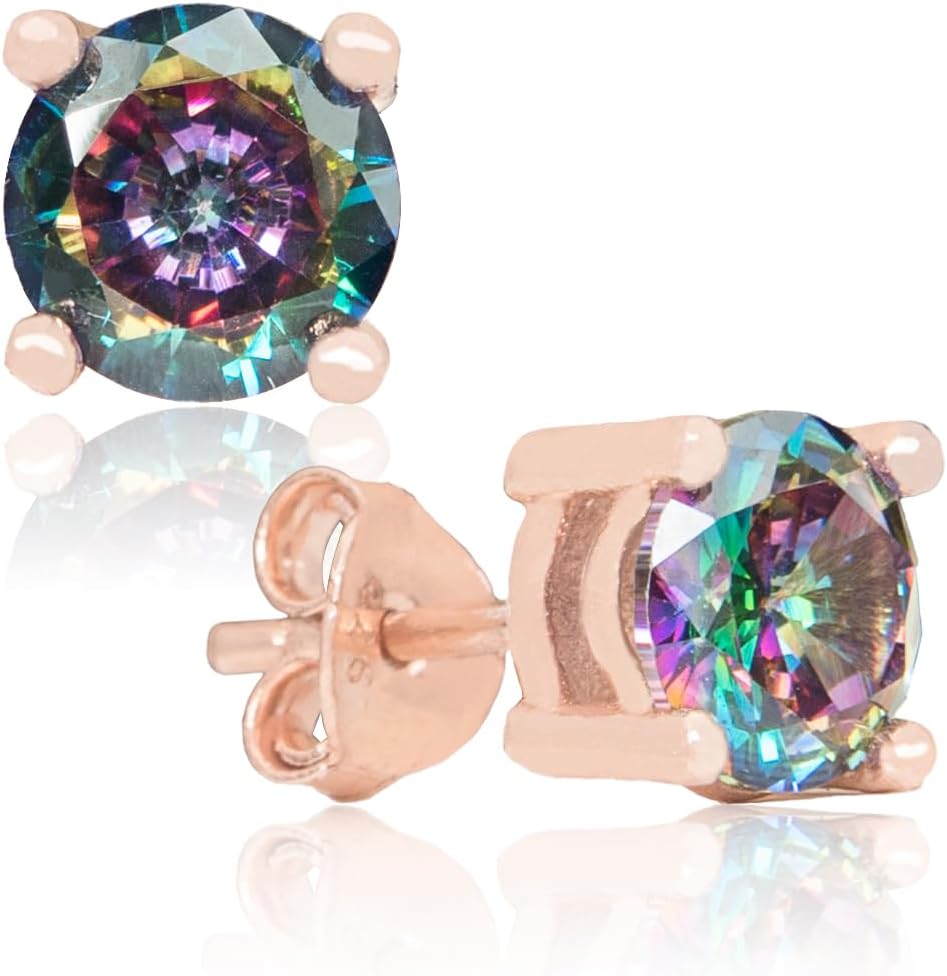 Handgjord Rose Gold Plated Natural Mystic Topaz Sterling Silver Stud Earrings