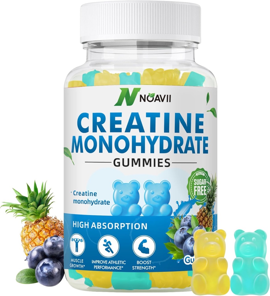 Kreatinmonohydrat Gummies 5000mg för män och kvinnor, Chewables Creatine Monohydrate för muskelstyrka, muskelbyggare, energiboost, pre-workout tillskott (90 greve)-Blueberry Pineapple