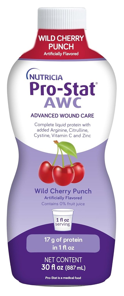 Pro-Stat Advanced Wound Care (AWC), Concentrated Liquid Protein Medical Food - Wild Cherry Punch Flavor, 30 Fl Oz flaska