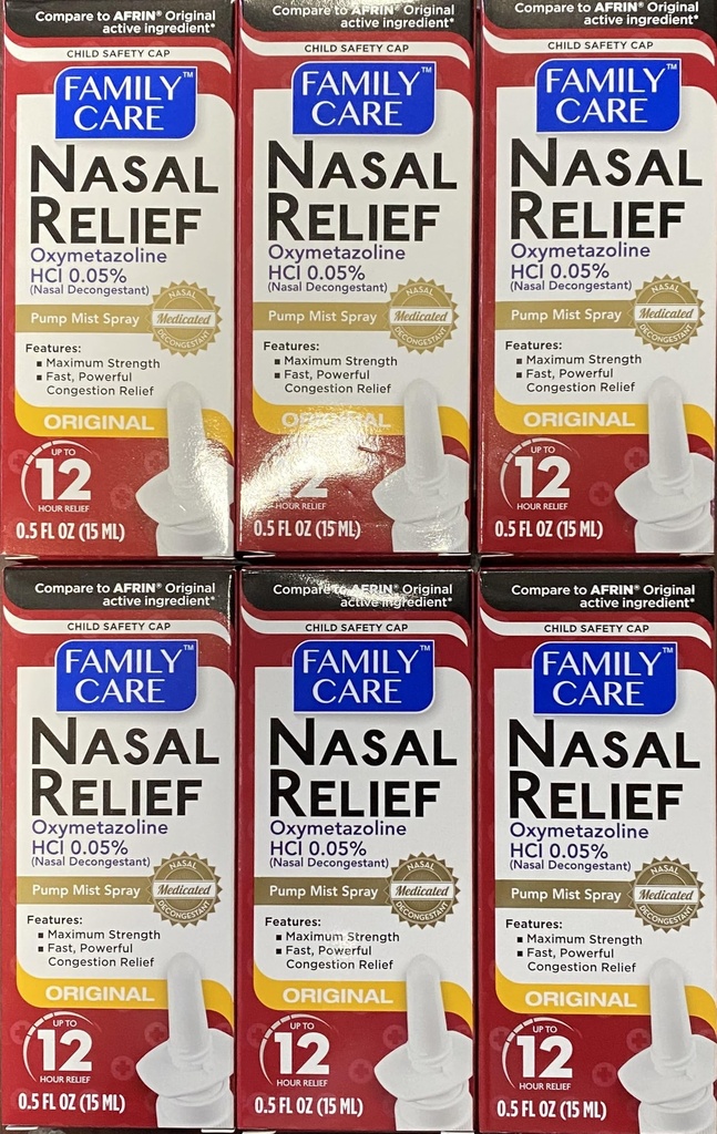Försäkrad Nasal Relief Spray, 12 Hour Pump Mist Oxymetazoline HCL, 0,5 fl. Oz (6 Pack)