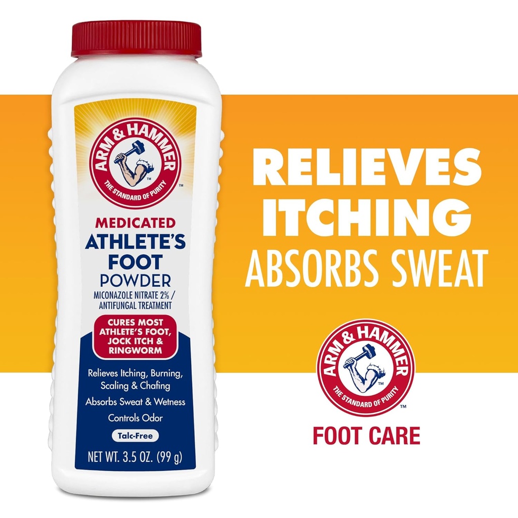 Arm & Hammer Athlete's Foot Powder - Antifungal Behandling för fötter med Baking Soda - Relieves Itching, Burning och Odor - Clinically Proven Formel - 3,5 oz 4 Pack (4)