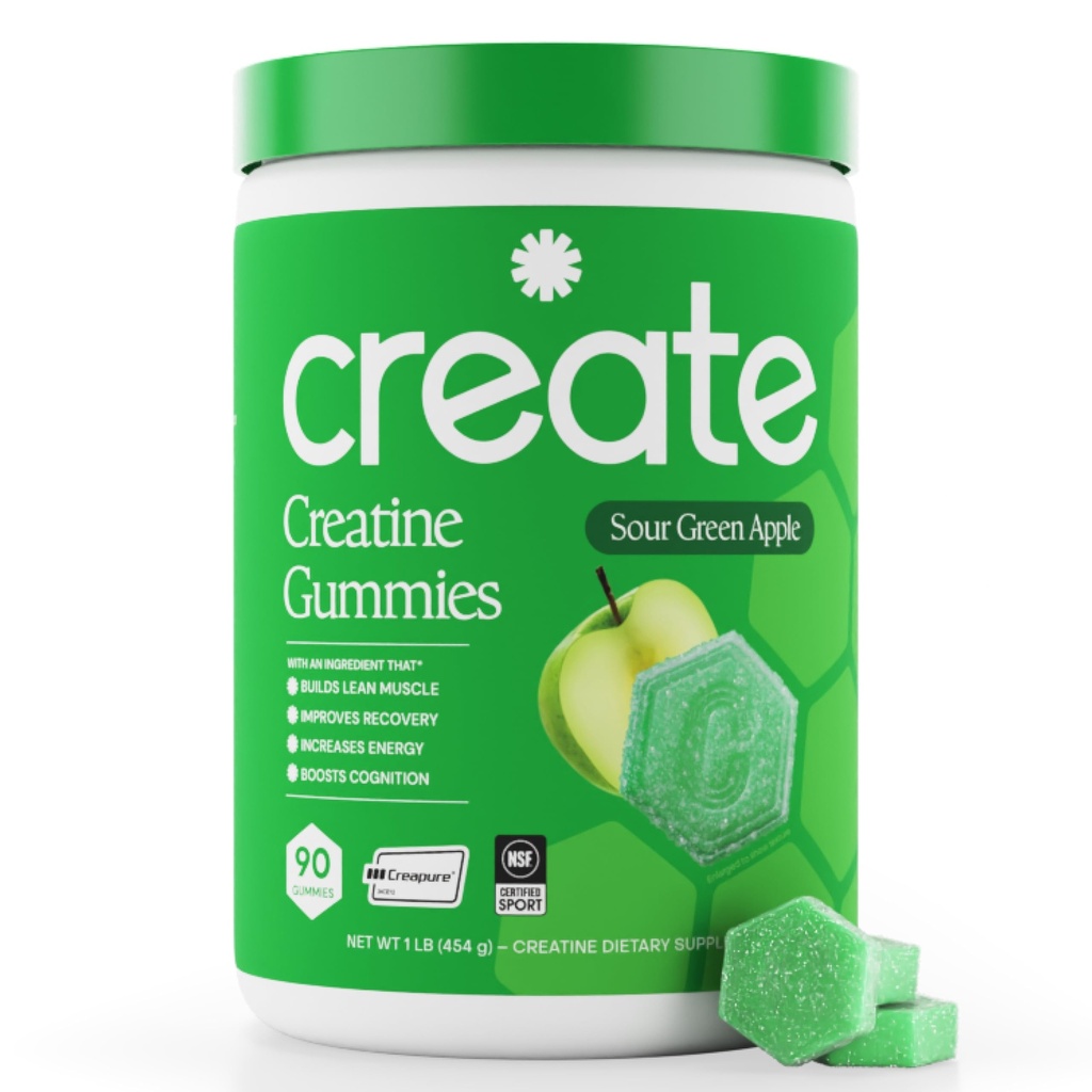 Kreatinmonohydrat Gummies för män och kvinnor - öka fokus, styrka och uthållighet, anti-smältande formel, Vegan, glutenfri, icke-GMO, 1,5 Gram Creatine per Gummy (Sour Green Apple, 90 ct)