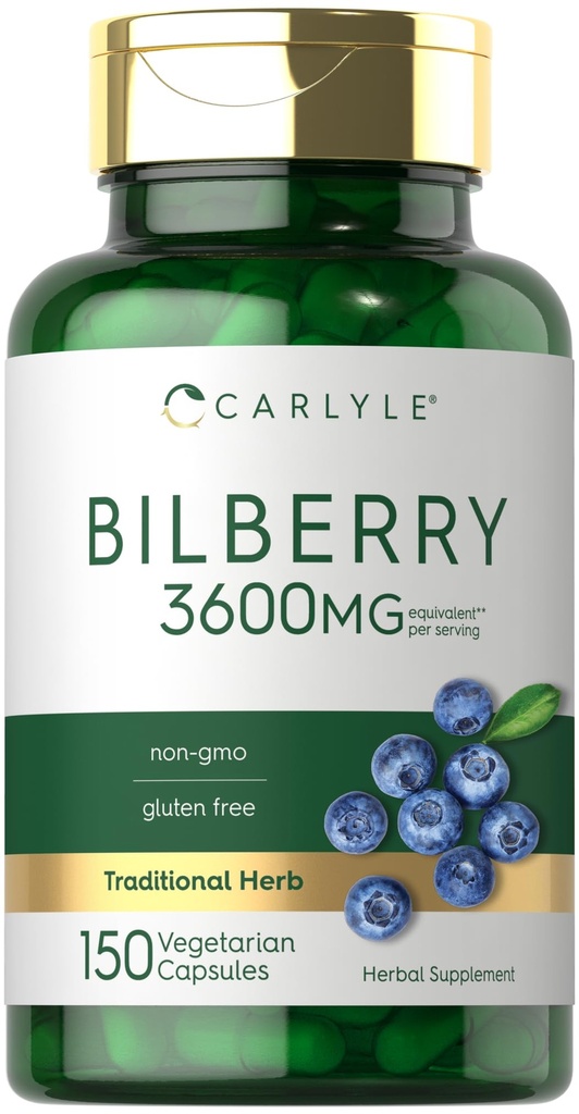 Carlyle Bilberry Extract Capsules | 3600mg | 150 greve | Vegetarian, icke-GMO, Gluten Free Fruit Supplement