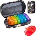 Serfeymi Weekly Travel Pill Organizer 2 Times A Day AM PM Uppgraderad Rainbow Pill Box 7 Dag med Portable Zipper PU Leather Pill Case, Medicine Organizer för piller, vitaminer, fiskoljor - Svart 02