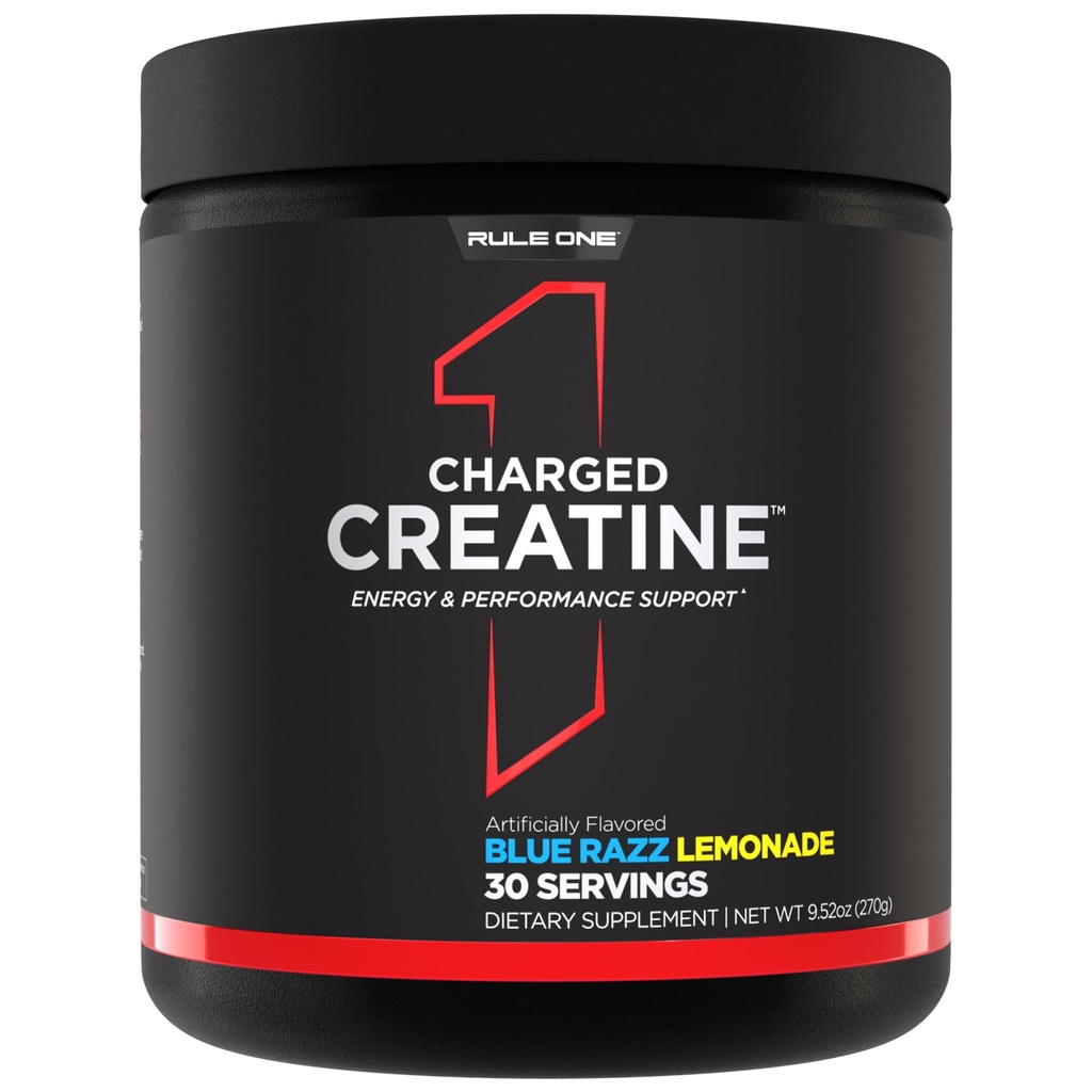 Regel 1 laddad kreatin - Multifunktionsträningstillägg med kreatin, elektrolyt och energiblender för intensitet, prestanda och hydreringsstöd (30 portioner, Blue Razz Lemonade)