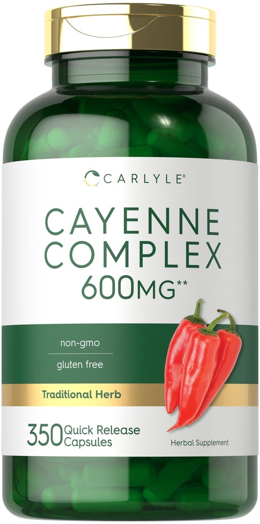 Carlyle Cayenne Pepper kapslar 600mg | 350 piller | Icke-GMO, Gluten fri tillägg