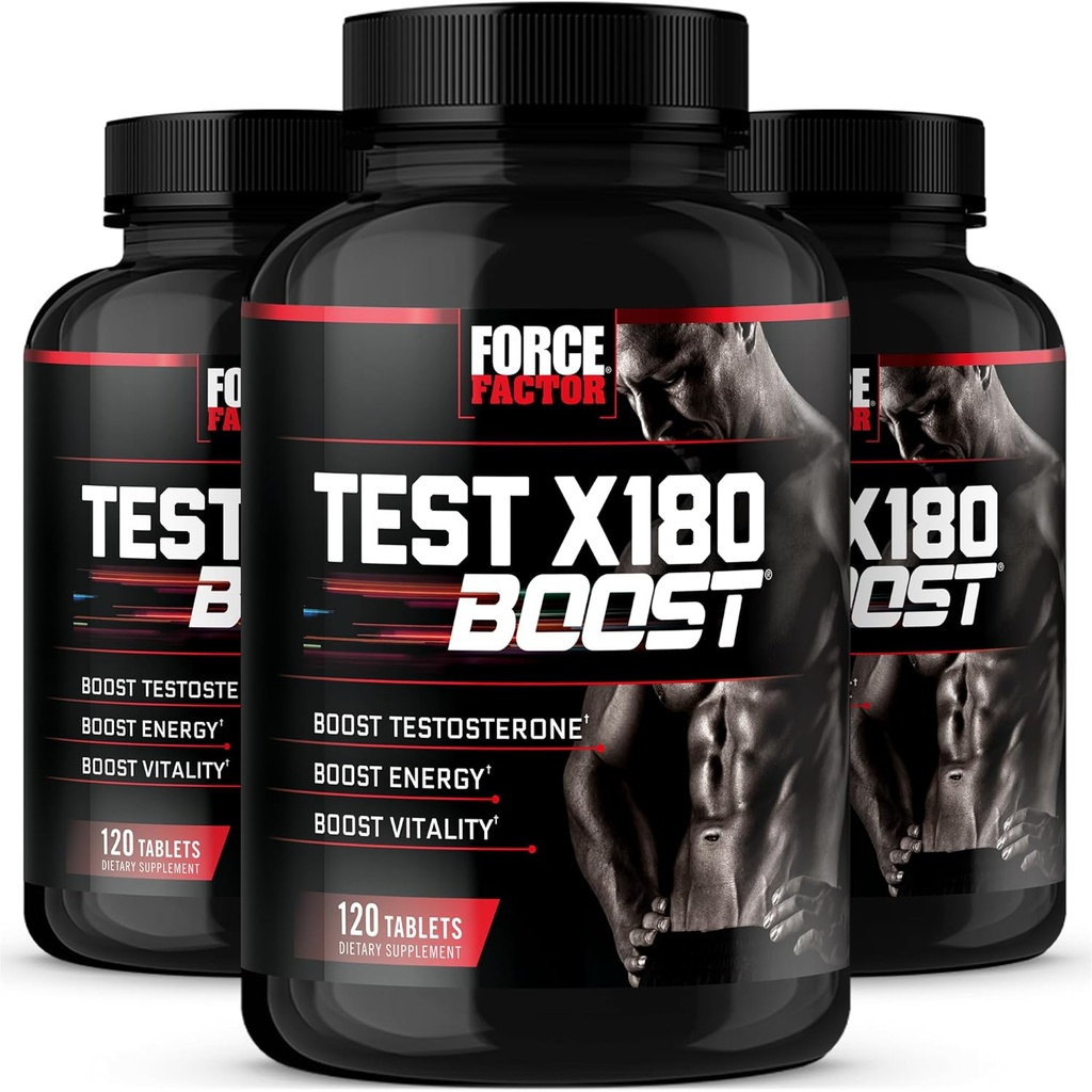 Force Factor Test X180 Boost, Testosteron Booster and Energy Supplement for Men, Boost Energy, Increase Stamina och Enhance Vitality, med D-Aspartic Acid och Fenugreek, 120 Count (Pack of 3)