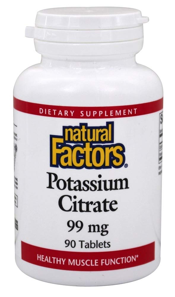 Naturliga faktorer - Kaliumcitrat 99mg, stöder hälsosamma muskler, nerver och hjärta, 90 tabletter