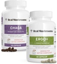 Real Mushrooms Ergothioneine (60ct) och Chaga (120ct) Bundle med Shiitake och Oyster Mushroom Extract - Longevity, Digestive Health - Vegan, Gluten Free, Non-GMO - Naturligt stöd för hälsosam åldrande
