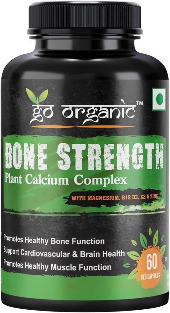 Elva zon benstyrka - Växtbaserad kalcium, magnesium, zink, vitamin D3, VIT B12, K2 - GMO, Soja, Gluten fria ingredienser - Hela livsmedelstillskott för benhälsa - 60 Vegan vänliga kapslar