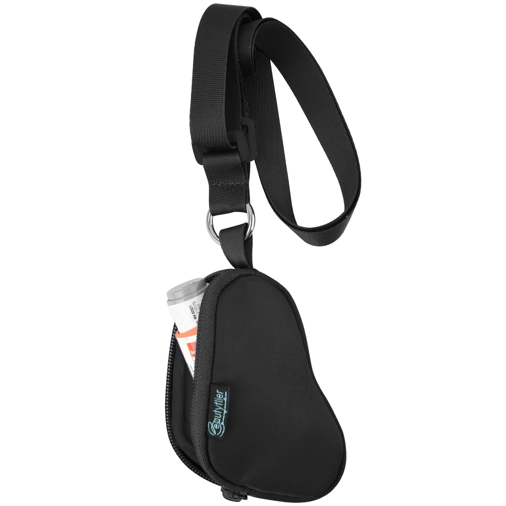Beautyflier Asthma Inhaler Case Lanyard Holder Keychain Travel Handy Mini Bag för vuxna och barn, Inkluderar inte inhalator (Black)