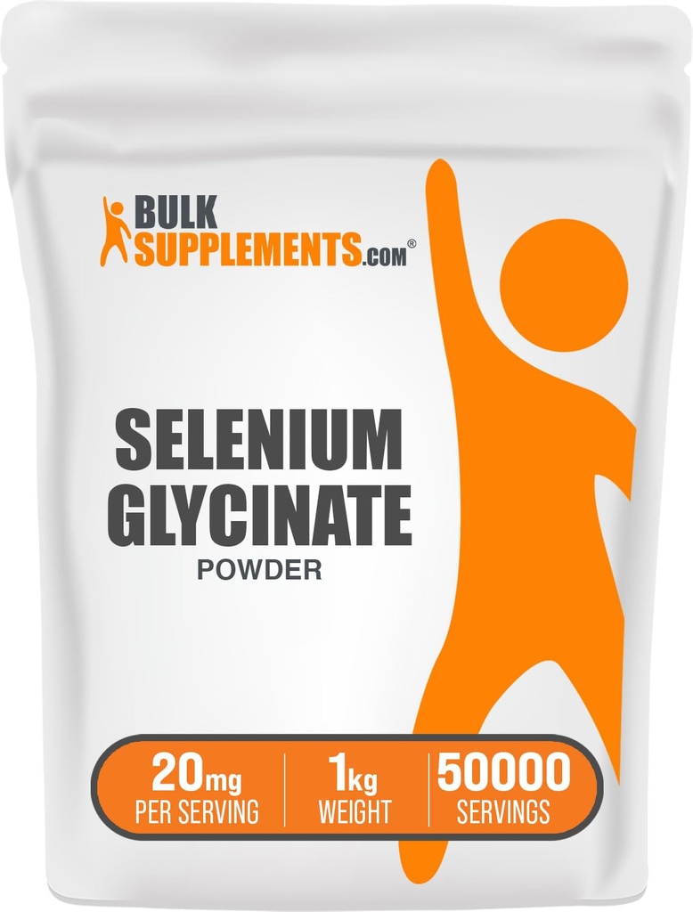 BulkSupplements.com Selenium Glycinate Powder - Selen 200mcg, Mineral Supplement - Essential Trace Mineral & Gluten Free, 20mg per Servering, 1kg (2,2 lbs) (Pack av 1)