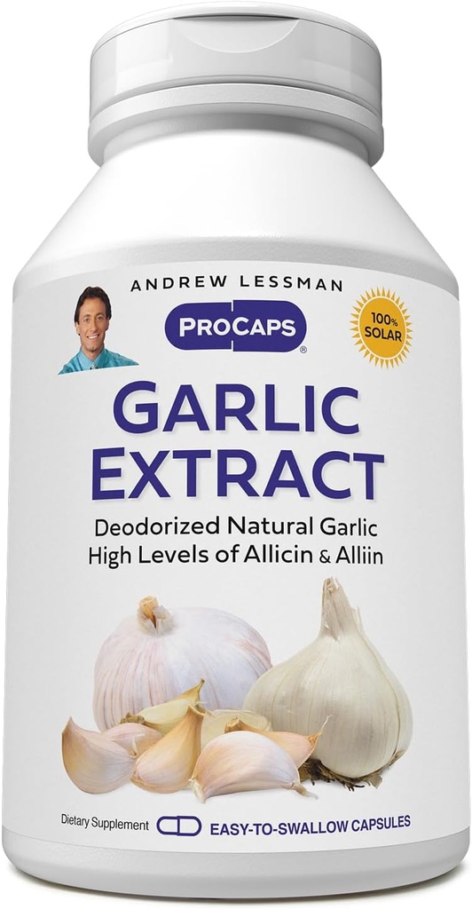 ANDREW LESSMAN Garlic Extract - 180 kapslar - Deodorized Natural Garlic Extract. Skyddande svavelbaserade föreningar. Ren, Gentle, Odorless. No Aftertaste, No Stomach Upset, No Additives