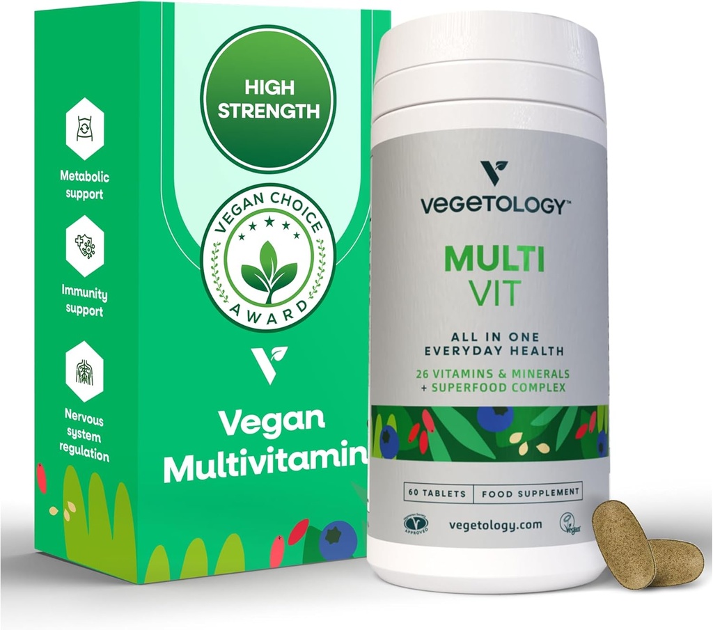 MultiVit Vegan Multivitamin Supplement, 26 Vitamin & Minerals - Vitamin Supplements för Metabolic, Brain Function & Immune Support - Multivitamin för kvinnor, män och barn