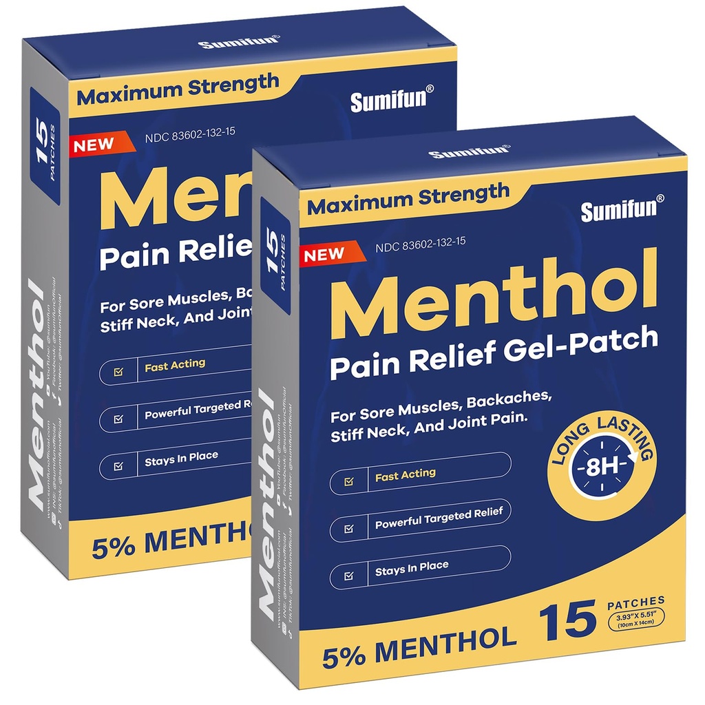 Sumifun 5% Menthol Pain Relief Patches - 30 greve Pain Patches för hals, Skjutare, Elbow, Knee & Back Pain Relief - Lägre Back Pain Relief Products - Menthol Maximum Strength Pain Relief Patches