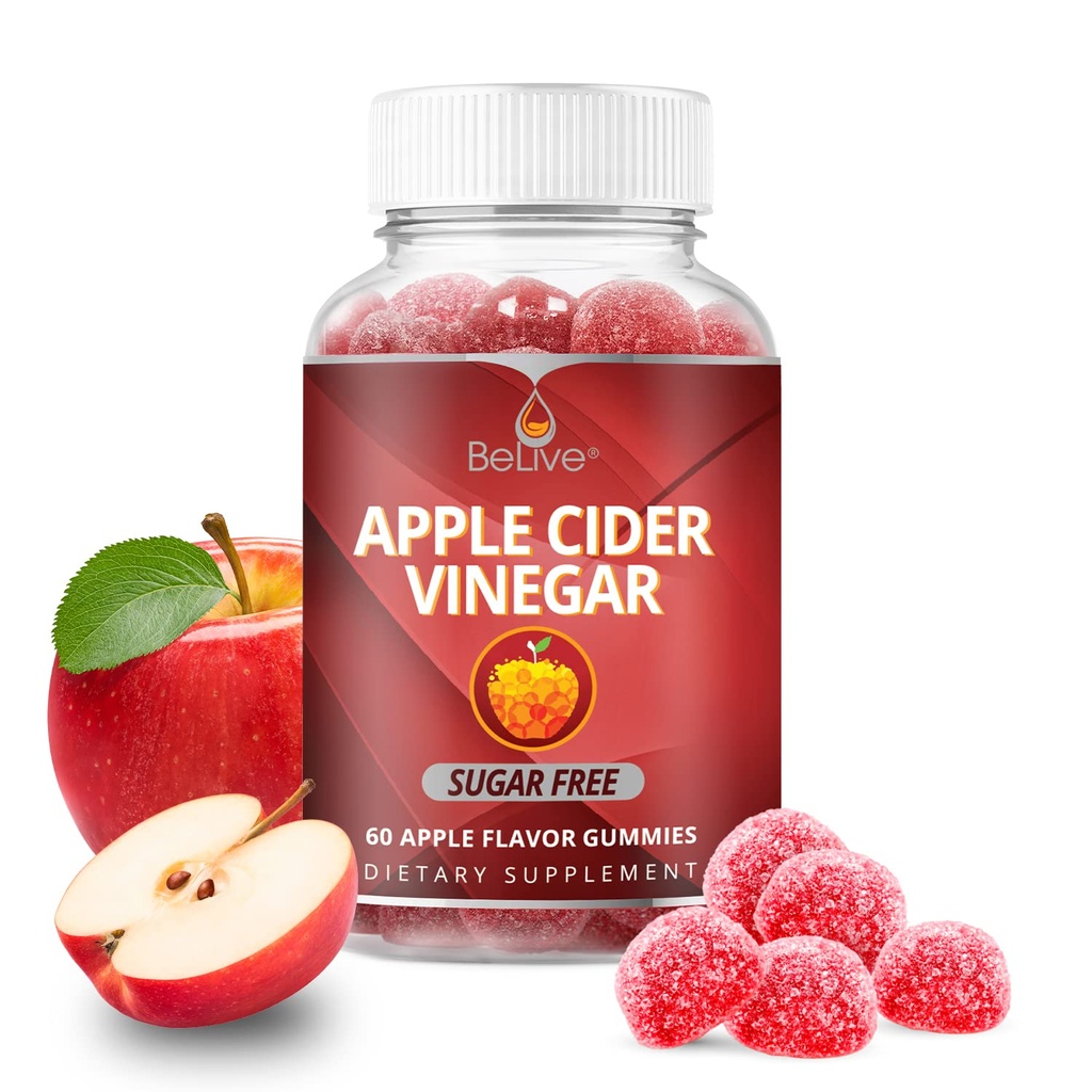 BeLive Apple Cider Vinegar Gummies - ACV Gummies utan socker jag Detox & Cleanse Digestive Health I Alternativ till kapslar, Vegan, Keto Friendly, Non-GMO, Gluten Free | 60 Ct