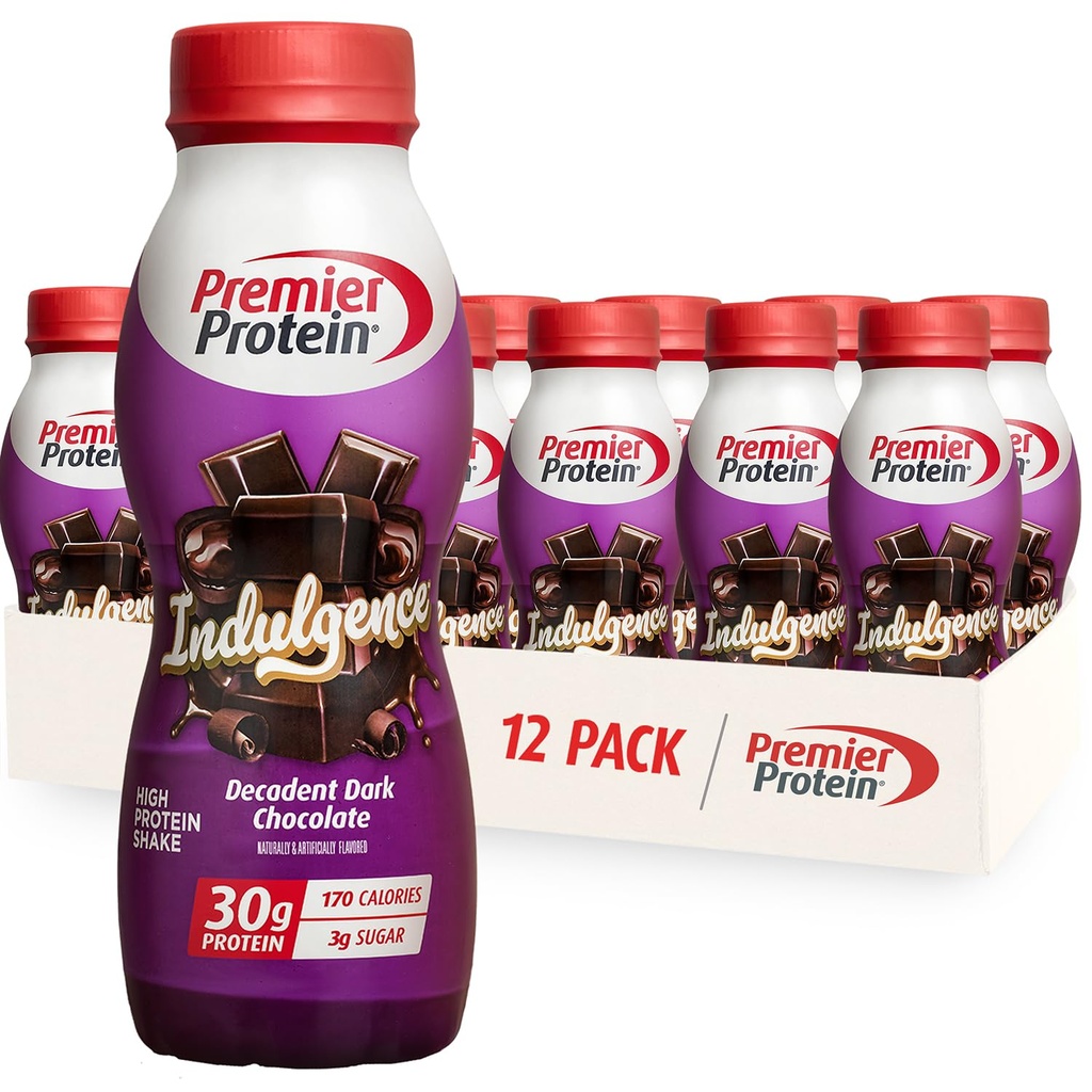 Premier Protein Indulgence Protein Shake, 30g Protein, 3g Sugar, Decadent Dark Chocolate, 11,5 fl oz, Pack med 12