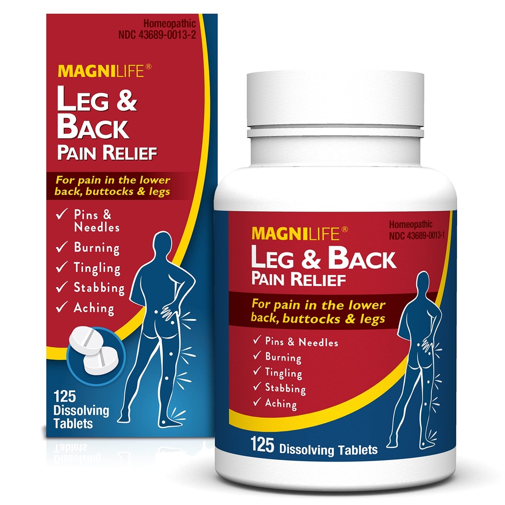 MagniLife Leg & Back Pain Relief, Fast-Acting Pain Relief, Naturligt lugna Burning, Tingling och Stabbing Pains, Symptomatisk eller förebyggande, 125 Quick-Dissolve Tablets