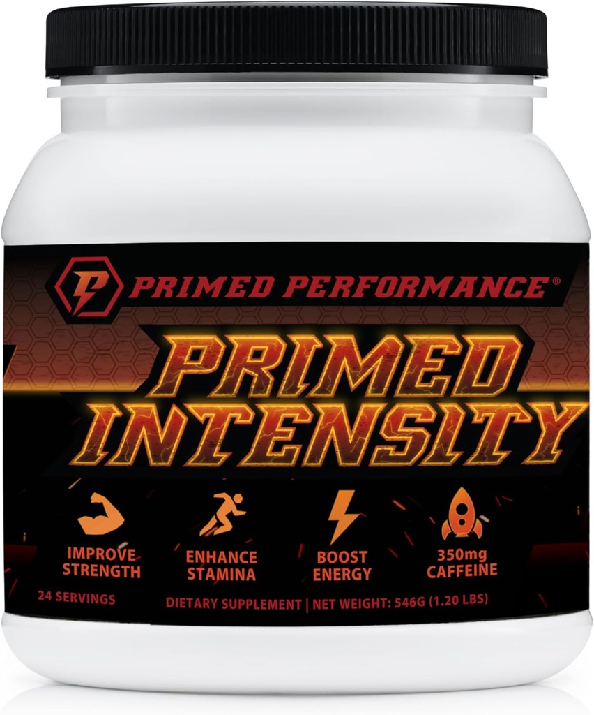 Primed Intensity Pre-Workout Supplement - All Natural - Beta-Alanine, Koffein, Kreatin, Citrulline, NO Booster (24 portioner) (Raspberry Lemonade)