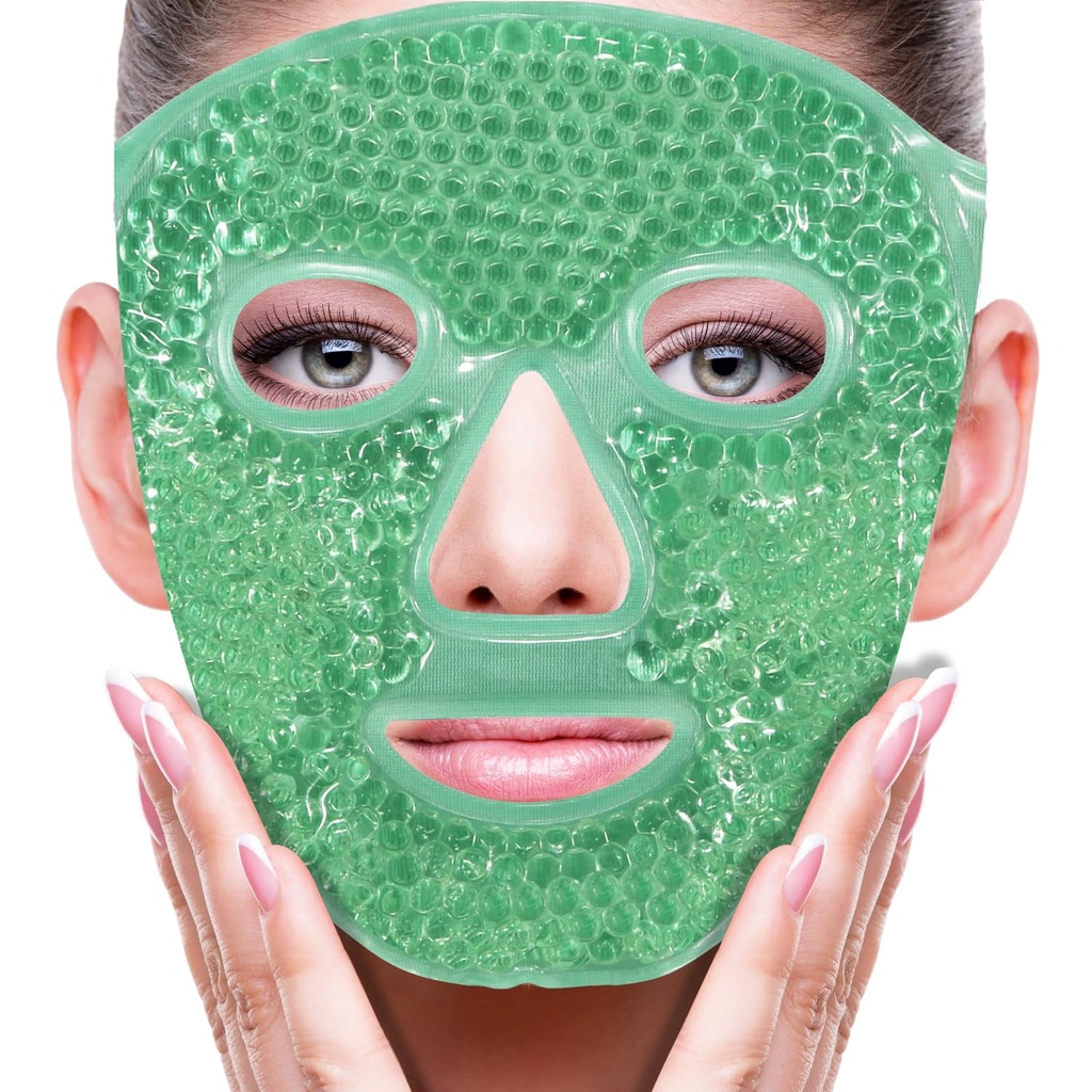 ZNÖCUETÖD Face Eye Mask Ice Pack för att minska Puffiness, Bags Under Eyes, Puffy Dark Circles, Migraine,Hot/Cold Pack med Soft Plush Backing (Green #43)