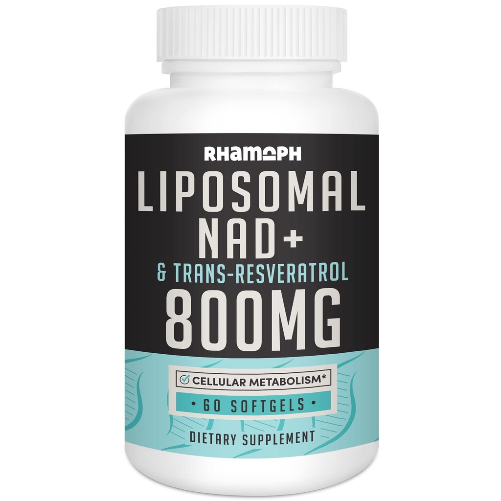 Liposomal NAD + 800 mg med Trans-Resveratrol 300 mg, Max Absorption, Faktisk NAD + Boosting Supplement for Healthy Aging, Cellular Energy, DNA Repair, Longevity - 60 Softgels