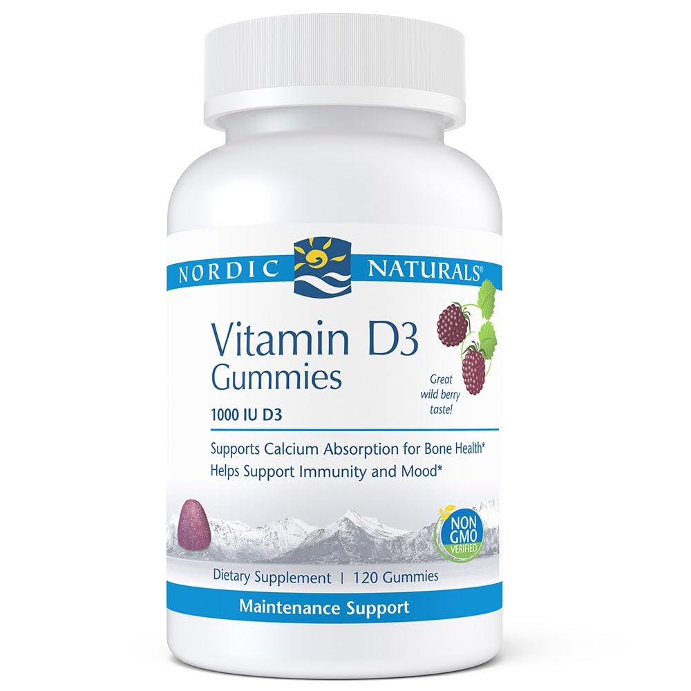 Nordic Naturals Pro Vitamin D3 Gummies, Wild Berry - 120 Gummies - 1000 IU Vitamin D3 - Stor smak - Hälsosamma ben, humör och immunsystemfunktion - Icke-GMO - 120 portioner