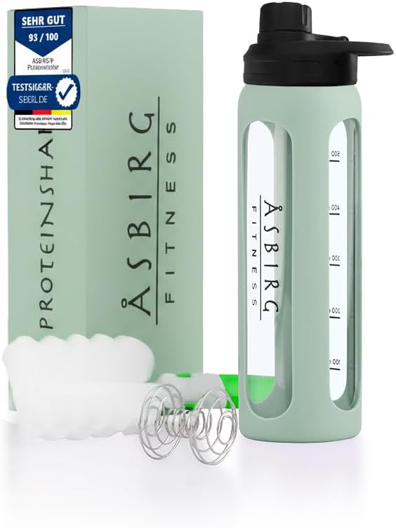 2.0 Fitness | Protein Shaker Made of Glass | Protein Shaker | Dricka flaska | med Spiral Ball | 24 oz (Pastel Green)
