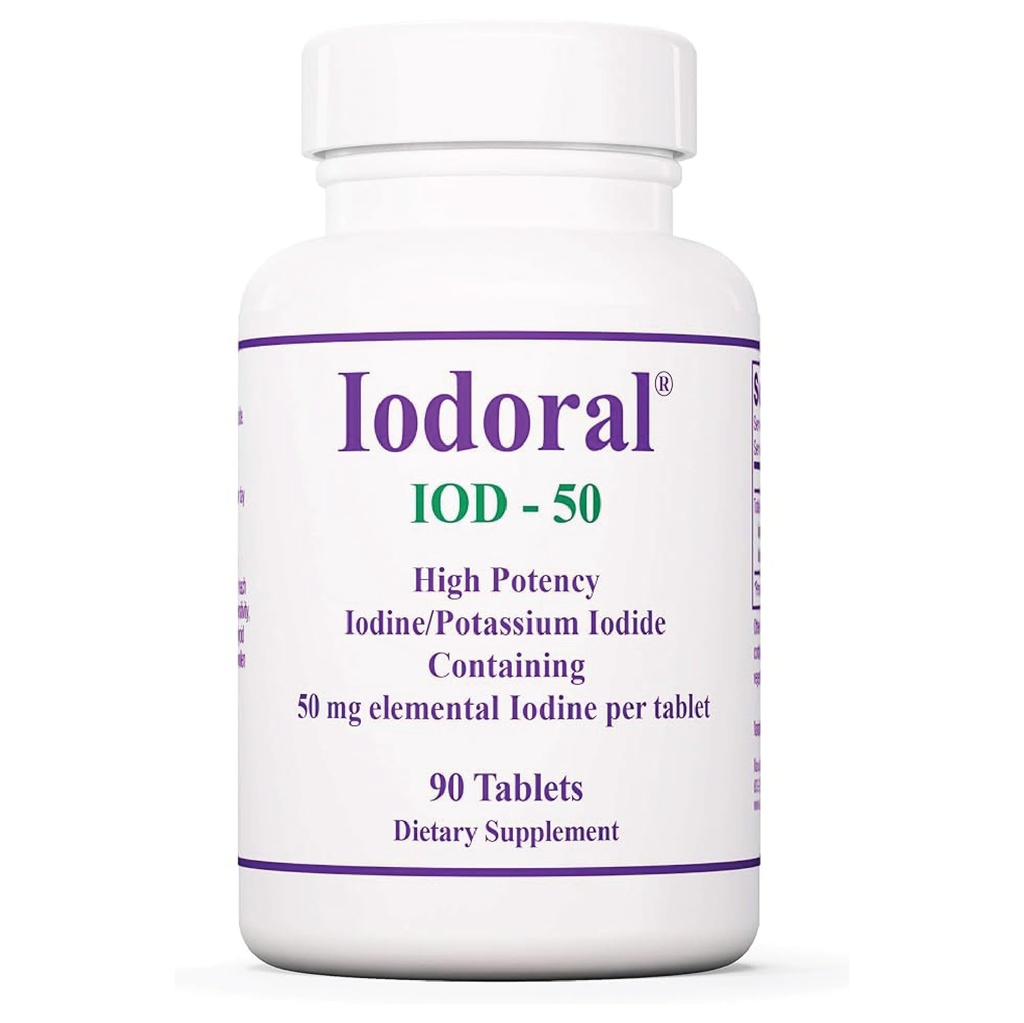 Optimox Iodoral 50 mg Tillägg - Kaliumjodid tabletter, sköldkörtelstöd, dagliga vitaminer och mineraler, Lugols jodlösning - 90 greve