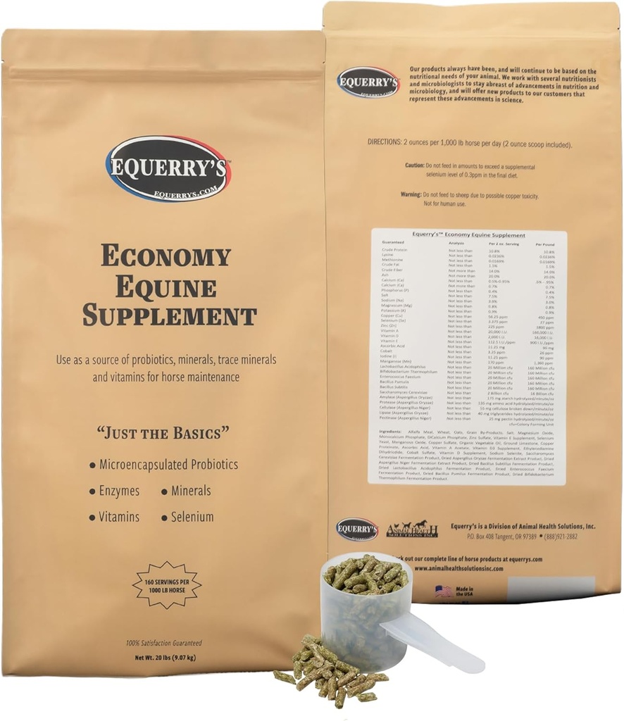 Equerry's Economy Equine Supplement - Horse Probiotics | Tillskott för hästar | Häst Vitaminer och mineraltillskott med enzymer och Selenium,20lb